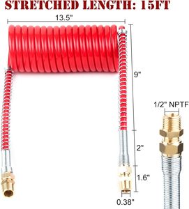 Manguera de Freno de Aire Enrollada <span class=keywords><strong>Suzi</strong></span> de 15 Pies, Conjunto de Manguera de Freno de Aire Enrollada de Cola Corta para Camión Semirremolque - Product Image 2