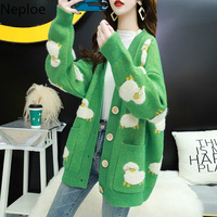 Nouvelle collection hiver 2023, cardigan en tricot pour femme, 100% polyester respirant, style preppy, streetwear décontracté, imprimé mignon de dessins animés, col en V