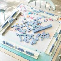 Set Mahjong Koleksi Musim Panas Bernuansa Nautikal Biru Debu Matte Seni Liburan Pantai Tropis Ubin Permainan Mahjong Amerika