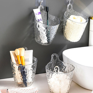 Transparent Plastic Storage Basket With Hook For Cosmetic Makeup Organizer No Drilling Required Bathroom Wall Mount - Product Image 2