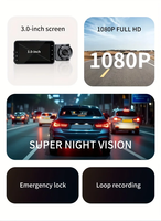 3 pouces 1080P Car Dvr 3/2Lens Dash Cam pour voitures Caméra pour véhicule Enregistreur vidéo avant et arrière Caméra vision nocturne Dashcam