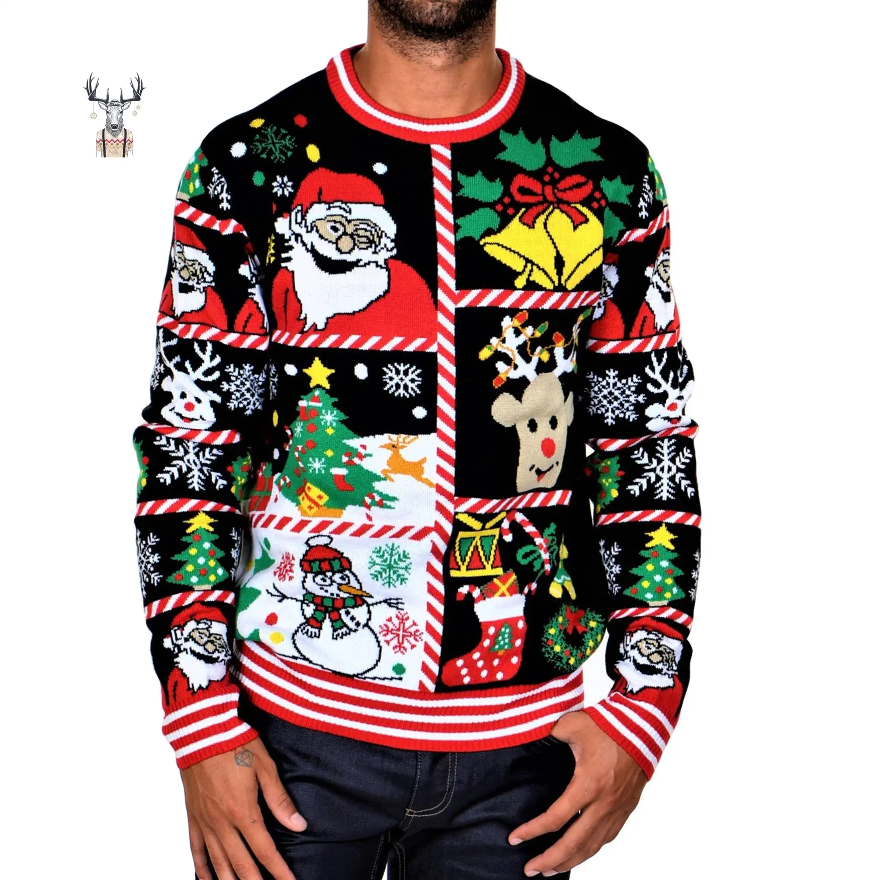 Autumn Winter Latest Designer Knit Santa Custom Ugly Christmas Pullover Sweater