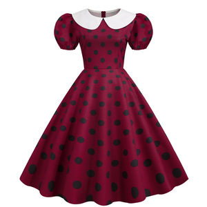 Abito Vintage da Donna a Pois con Colletto <span class=keywords><strong>Peter</strong></span> Pan, Maniche Corte a Sbuffo, Vestito a Trapezio Midi Stile Retrò Anni '50 per Feste e Occasioni Casual - Product Image 6