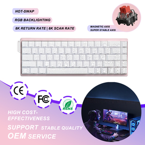 Clavier mécanique à axe magnétique filaire en aluminium, rétroéclairage RGB, touches effet craquelé, hot-swap, ruban, pour gaming R-68 Blanc, Rose, Noir - Product Image 2
