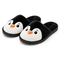 Pantoufles d'intérieur en peluche de dessin animé pingouin, semelle EVA, chaudes, à enfiler, mules d'hiver