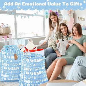 Sacchetto Regalo Blu a <span class=keywords><strong>Tema</strong></span> Neonato con Coulisse per Baby Shower e Feste di Compleanno, Sacchetto Regalo in Tessuto Stampato per Neonati, Sacchetto Regalo Riutilizzabile con Coulisse - Product Image 3