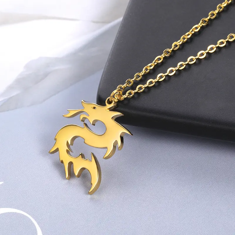 New Product Stainless Steel Rose Golden Dragon Necklace Men's and Women's Necklaces Animal Elephant Series Elephant Pendant