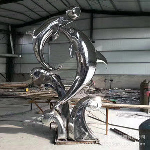 Sculpture de dauphin en acier inoxydable, à poser au sol, faite à la main, ornement animalier pour parc, fontaine d'entrée d'hôtel - Product Image 2