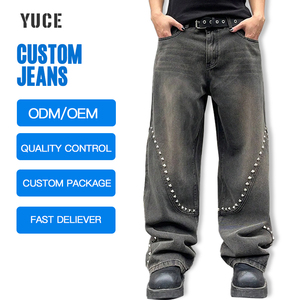YUCE Jeans Vintage da Uomo all'Ingrosso, Modello Baggy in Denim Lavato a Sabbia, Gamba Curva, Stile Ballon con Borchie e Rivetti, Jeans Personalizzati Punk - Product Image 4
