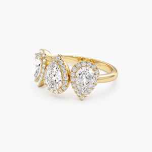 Bague en or massif 14 carats coupe poire trois pierres Halo bague en diamant diamant cultivé en laboratoire cadeaux d'anniversaire de mariage pour les femmes vente chaude - Product Image 6