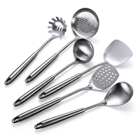 Ensemble d'ustensiles de cuisine en acier inoxydable 304, 6 pièces, kit d'outils de cuisson, spatule, louche, écumoire, cuillère à pâtes, cuillère ajourée