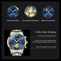 Montre à quartz pour homme OEM ODM 2900 avec logo personnalisé, design tourbillon, multifonctionnelle, phase de lune, chronographe