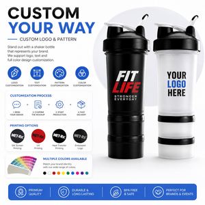 Bouteille de shaker de protéines portable à 3 compartiments avec logo personnalisé, pour la salle de sport, les voyages et le sport, sans BPA, gobelet de mélange pour la remise en forme - Product Image 6