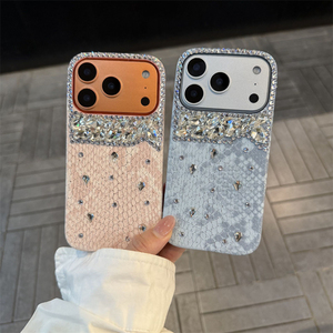 Étui de téléphone en cuir <span class=keywords><strong>orange</strong></span> avec paillettes et diamants pour iPhone Air 17 16 Plus 12 13 14 15 Pro Max, coque de protection de luxe avec strass - Product Image 3