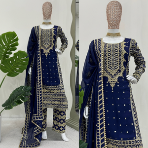 Costume Salwar bleu foncé de créateur pour femmes, vêtements de fête et de mariage brodés, commandes personnalisées en gros - Product Image 1