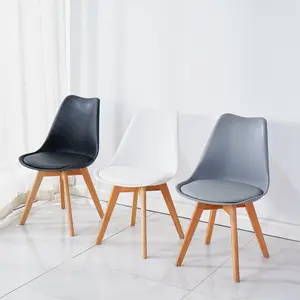 Hot Sale Moderne Cadeiras Nordic Home Küche Restaurant Cafe White Silla Tulpe Esszimmer Plastiks tühle mit Leder kissen