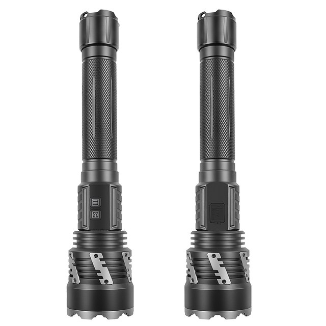 QIMAI Rechargeable LED Flashlight 22650 Battery 8000 Lumen XHP360 Ultra Bright Aluminum Alloy IP55 Black Dimmable Camping Light