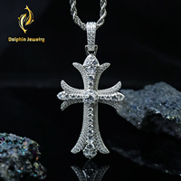 Pendentif Croix Personnalisé en Argent Sterling 925 avec Moissanite VVS, Bijou Hip Hop Religieux Sertie de Pierres, Charme Hip Hop Personnalisé