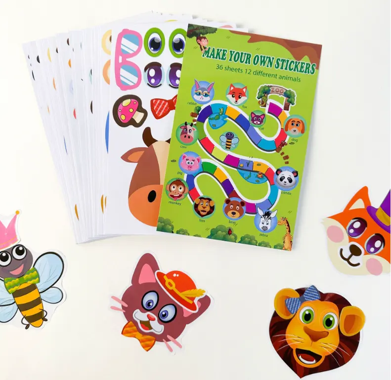 Kids DIY Make-a-face Sticker Custom Adhesive Paper Stickers Animal face game sticker