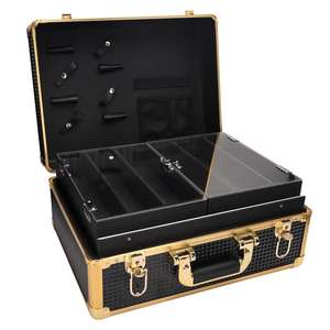 Coffret de maquillage <span class=keywords><strong>PRO</strong></span> Golden Train Extra Large Transparent 6 plateaux Boîte de maquillage Salon de stockage cosmétique professionnel Nail Tech Case - Product Image 1