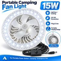Ventilateur de camping portable à LED, lampe 15W à économie d'énergie avec connexion CC pour camping-car, voyage, urgence, utilisation en extérieur
