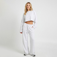 Ensemble de survêtement streetwear personnalisé pour femme, 2 pièces : sweat-shirt court à épaules tombantes et ourlet brut, et pantalon de jogging large