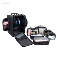 FAMA Fournisseur Direct Nouveau Design Pliable Beauté Sac Cosmétique Chariot En Nylon Roulant Maquillage Train Case