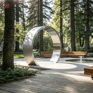 Sculpture géométrique circulaire abstraite moderne en acier inoxydable HADUN pour la décoration d'art public de rondins de circulation extérieurs - Product Image 6