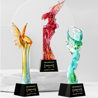 Trophée en cristal émaillé ancien personnalisé avec base en cristal noir, gravure et coloration, logo gravé pour récompense d'entreprise, souvenir, cadeau