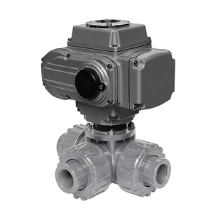 Vanne à boisseau sphérique motorisée électrique COVNA 3 voies à port en L, type ON/OFF, en PVC, double union, pour eau, DC24V/AC110-220V, garantie 12 mois - Product Image 1