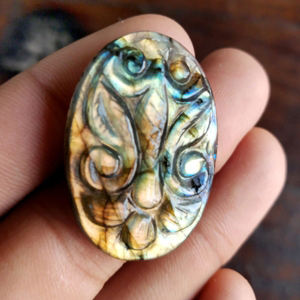 Cabochons en résine à dos plat, perles avec cabochon labradorite, perles lâches, cabochon ambre, abalone, labradorite sculptée ovale - Product Image 6