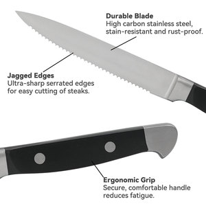 TOALLWIN Ensemble de 6 couteaux à steak en acier inoxydable, tranchants et dentelés, triple rivetés, pour la maison, les restaurants et les fêtes barbecue - Product Image 3
