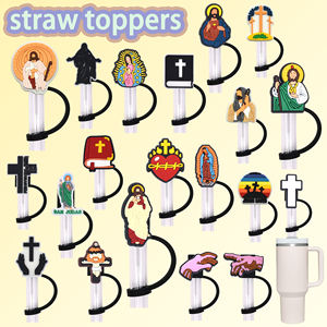 새로운 도착 종교 텀블러 컵 신 밀짚 토퍼 테마 활동을위한 맞춤형 밀짚 액세서리 용 실리콘 밀짚 커버 - Product Image 1