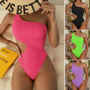 Maillot de bain une pièce texturé, résistant, asymétrique, épaule dénudée, pour femmes, vêtements de plage, livraison directe - Product Image 2