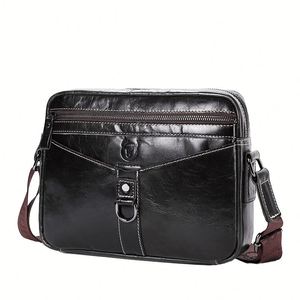 Bolso Bandolera de Cuero Genuino para Hombre, Bolso de Hombro para Portátil, Estilo Vintage, Bolso Cruzado - Product Image 1