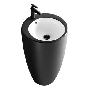 Ceramic Standing Washbasin <b>Round</b> One-Piece Floor Standing <b>Basin</b> For Bathroom And Balcony Durable - Product Image 5