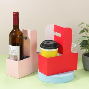 ที่ใส่เครื่องดื่มพร้อมหูหิ้ว ทำจากกระดาษคราฟท์ ใส่แก้วได้ 1 ใบ สำหรับเครื่องดื่มร้อนหรือเย็น ถุงของขวัญลายดอกไม้ กล่องห่อดอกไม้ สีน้ำตาล - Product Image 5