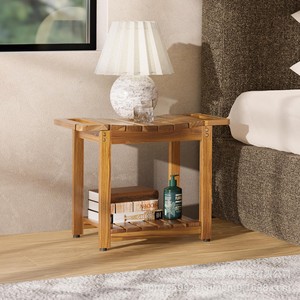 Tabouret de salle de bain en bois Mu Yunsen avec support pour articles de toilette, banc de douche marron pour salle de bain - Product Image 1