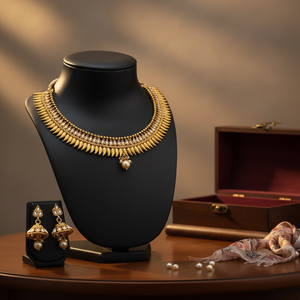 Gargantilla de perlas blancas, conjunto de collar SFNECK98 chapado en oro, joyería fina Premium - Product Image 3