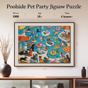 Rompecabezas de animales divertidos de verano con gatos y perros, para fiestas de mascotas junto a la piscina, con pista de letras oculta en la parte posterior, para adultos, decoración de pared para el hogar - Product Image 6