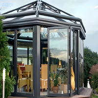 Serre de jardin moderne en alliage d'aluminium avec toit polygonal, double vitrage trempé Low-E pour cour résidentielle