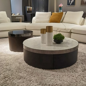Set di Mobile <span class=keywords><strong>TV</strong></span> e <span class=keywords><strong>Tavolino</strong></span> da Caffè Etiope, Tavolini Bassi Rotondi Moderni in Vetro e Legno - Product Image 1