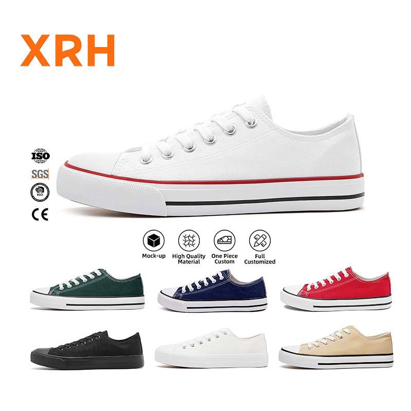 Xrh Custom Logo Canvas Trendy Shoes Women's Fashion Lace Up White Black Canvas Sneakers Shoes For Ladies 