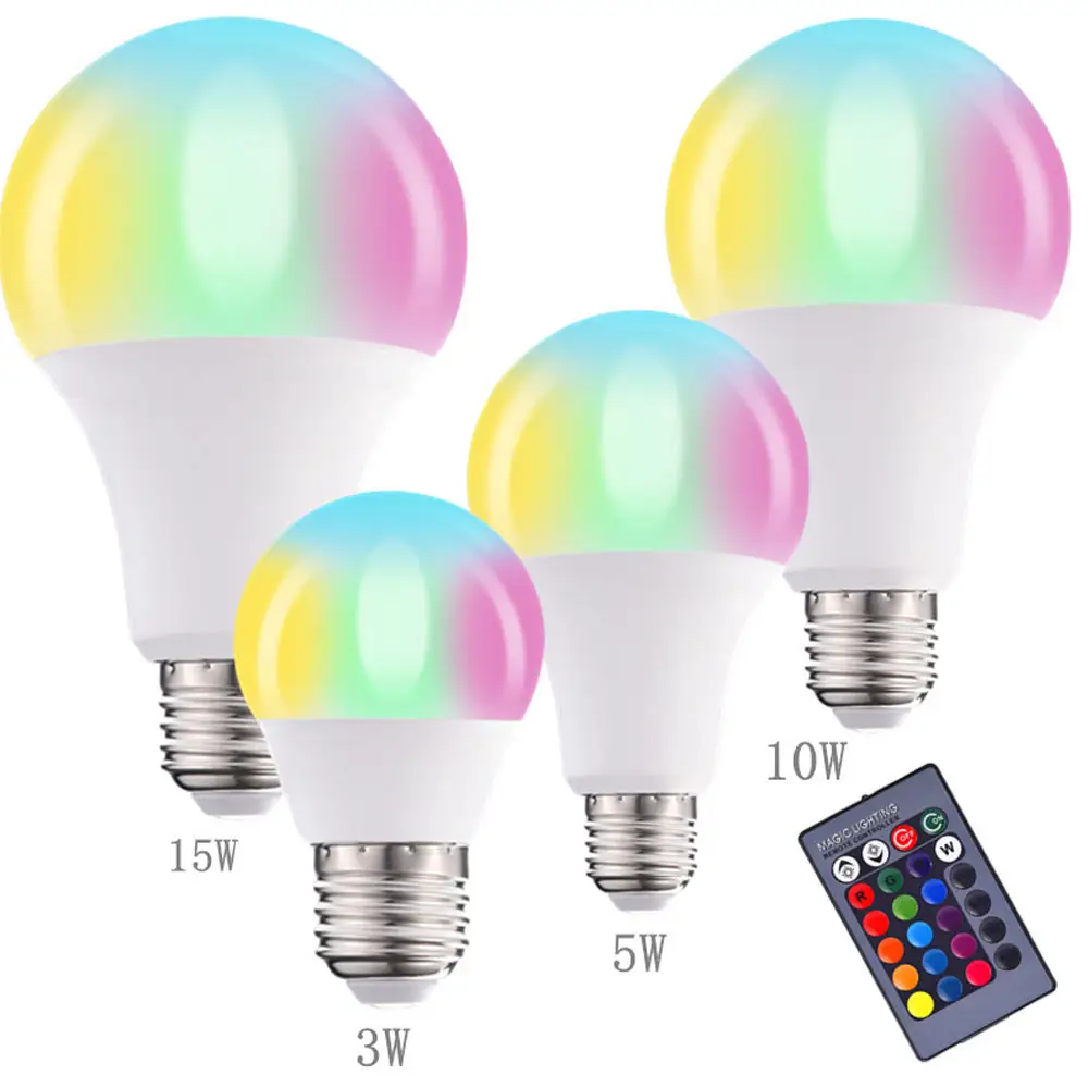 หลอดไฟ Led หลากสีเปลี่ยนสีได้ E27หลอด LED 3W 5W 10W 15W รีโมทคอนโทรล Ed หลอดไฟ RGB อินฟราเรด