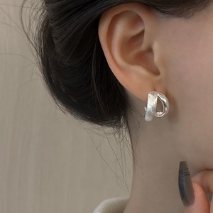 Galaxy Road S925 Sterling Silver Double-Layer Frosted <b>Fine</b> <b>Stud</b> <b>Earrings</b> for Women High-End Brushed Curved Design Light-weight - Product Image 3