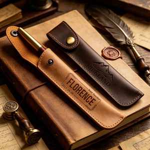 Étui en cuir, étui à crayons gravé sur mesure, porte-stylo vintage, étui pour un seul stylo, cadeau pour enseignant - Product Image 1
