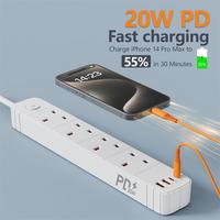 Multiprise JINGMIN 13A avec 4 prises CA, câble de 5 m, port de charge rapide, 2 prises secteur, IP41, USB Type-C et PD20W JM4401UK-2C