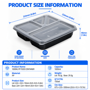 Boîte de préparation de repas en PP à 4 compartiments avec couvercle, sans BPA, compatible micro-ondes, réutilisable, boîte à lunch bento, logo personnalisé - Product Image 2