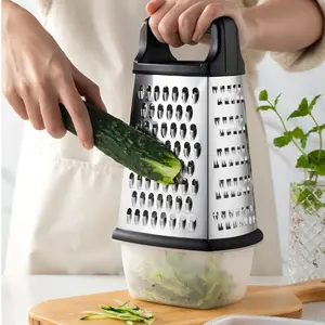 Râpe à légumes professionnelle multifonctionnelle 4 côtés en acier inoxydable râpe à fromage de cuisine manuelle avec boîte de rangement