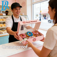 Boîte à mini-gâteaux personnalisée avec logo, 3 emplacements, fenêtre, pour gâteaux au chocolat, résistante à la graisse, avec ouverture automatique.